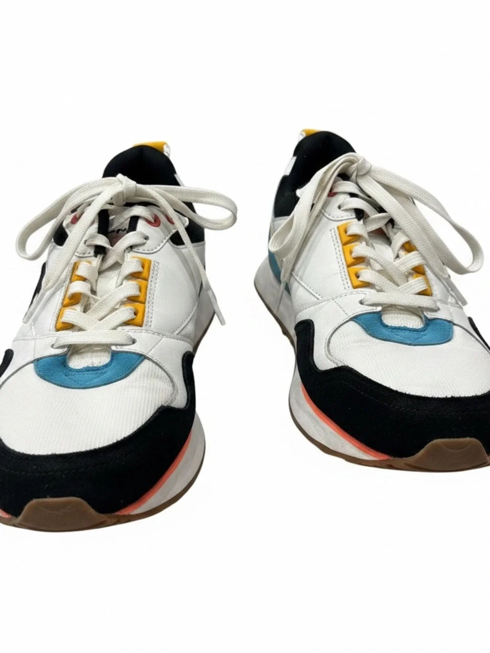 Champion White Black‎ Retro Runner Sneakers with Blue and Yellow Accents